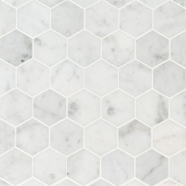 Carrara White 2" Hexagon Honed